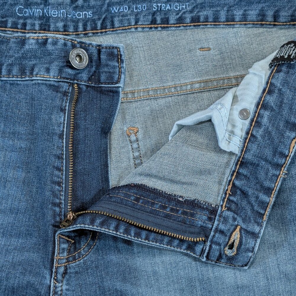 Calvin Klein Jeans Mens 40x30 Blue Straight Leg Stretch Denim Pants - Picture 3 of 12
